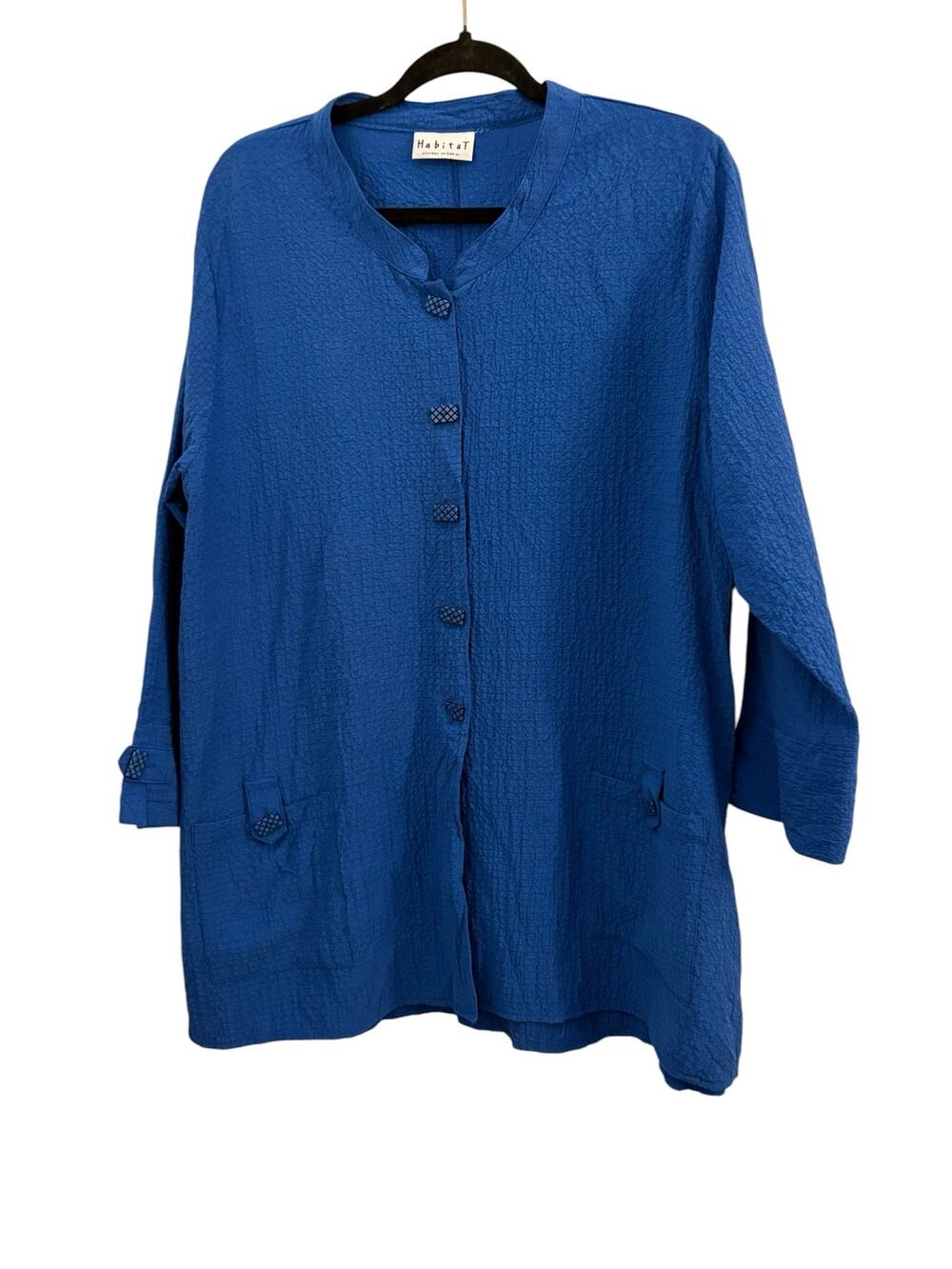 Habitat Crinkle Texture Blue Top Blouse Artsy Lagenlook Light Boxy Contemporary